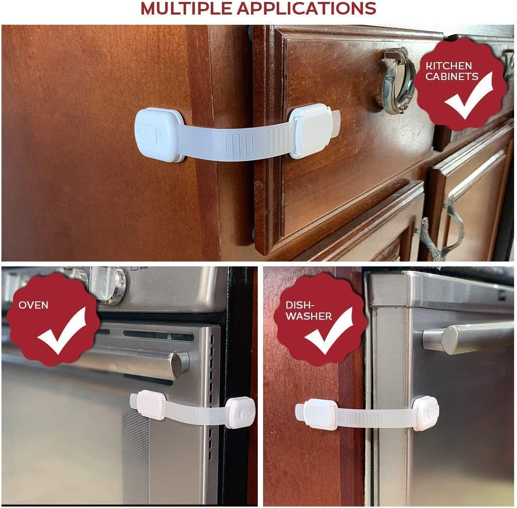 Safety Cabinet Proofing for Babies - 3M Adhesive Baby Proofing Straps, Refrigerator Lock Straps, Child Proof Locks for Cabinet, Toilet Seat,Cupboard,Door with Easy Installation (12 Pack)