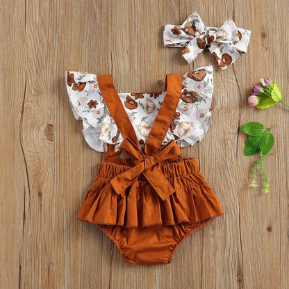 Newborn Kids Baby Girls Clothes Floral Jumpsuit Romper Playsuit Backless Ruffle Headband Sunsuit Outfits