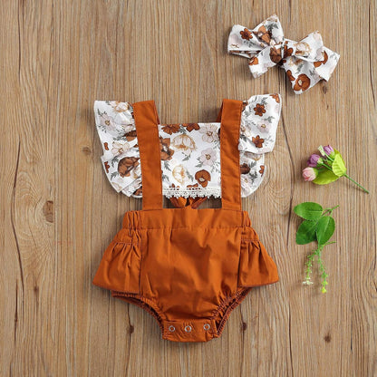 Newborn Kids Baby Girls Clothes Floral Jumpsuit Romper Playsuit Backless Ruffle Headband Sunsuit Outfits