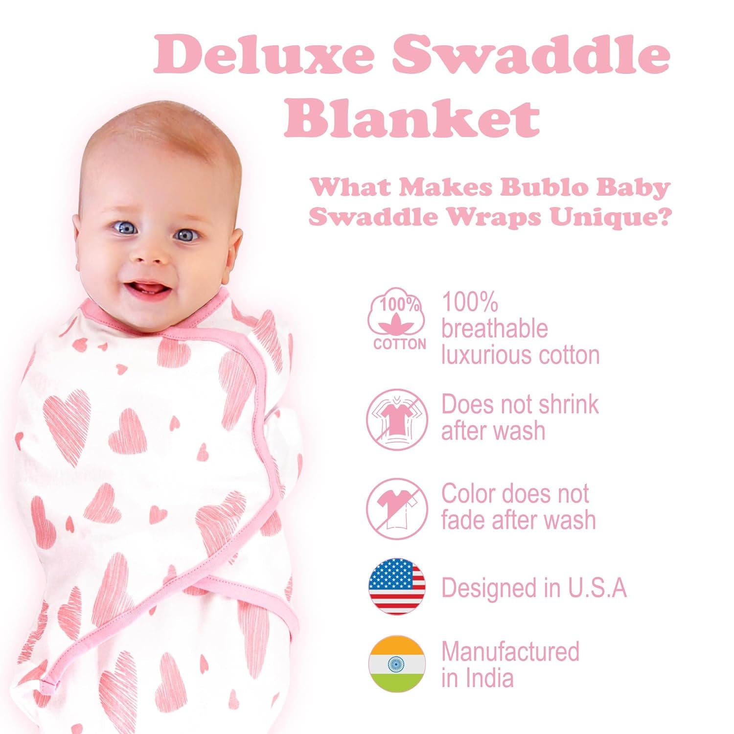 Baby Swaddle Blanket Wrap, 3-Pack Preemie Swaddle, Baby Swaddles, Premature Size Swaddles up to 7 Pounds, Pink Floral