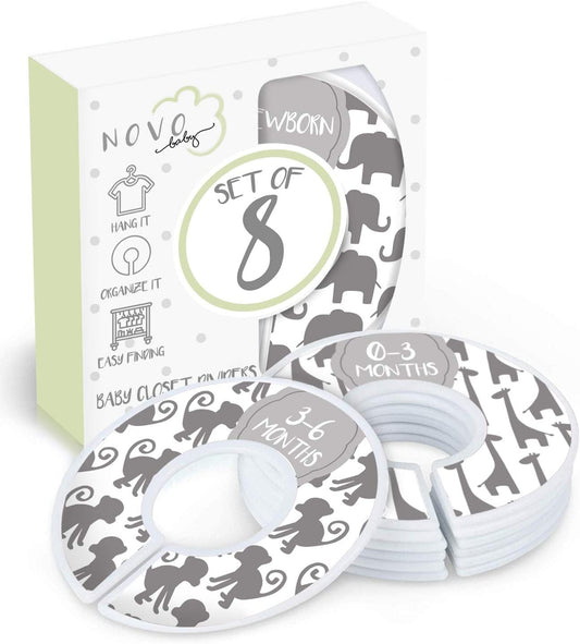 Baby Closet Size Dividers | Set of 8 | Nursery Clothes Organization Sized from Newborn | 1 - 24 Months to Toddler | Perfect for Baby Shower (Unisex - Animals)