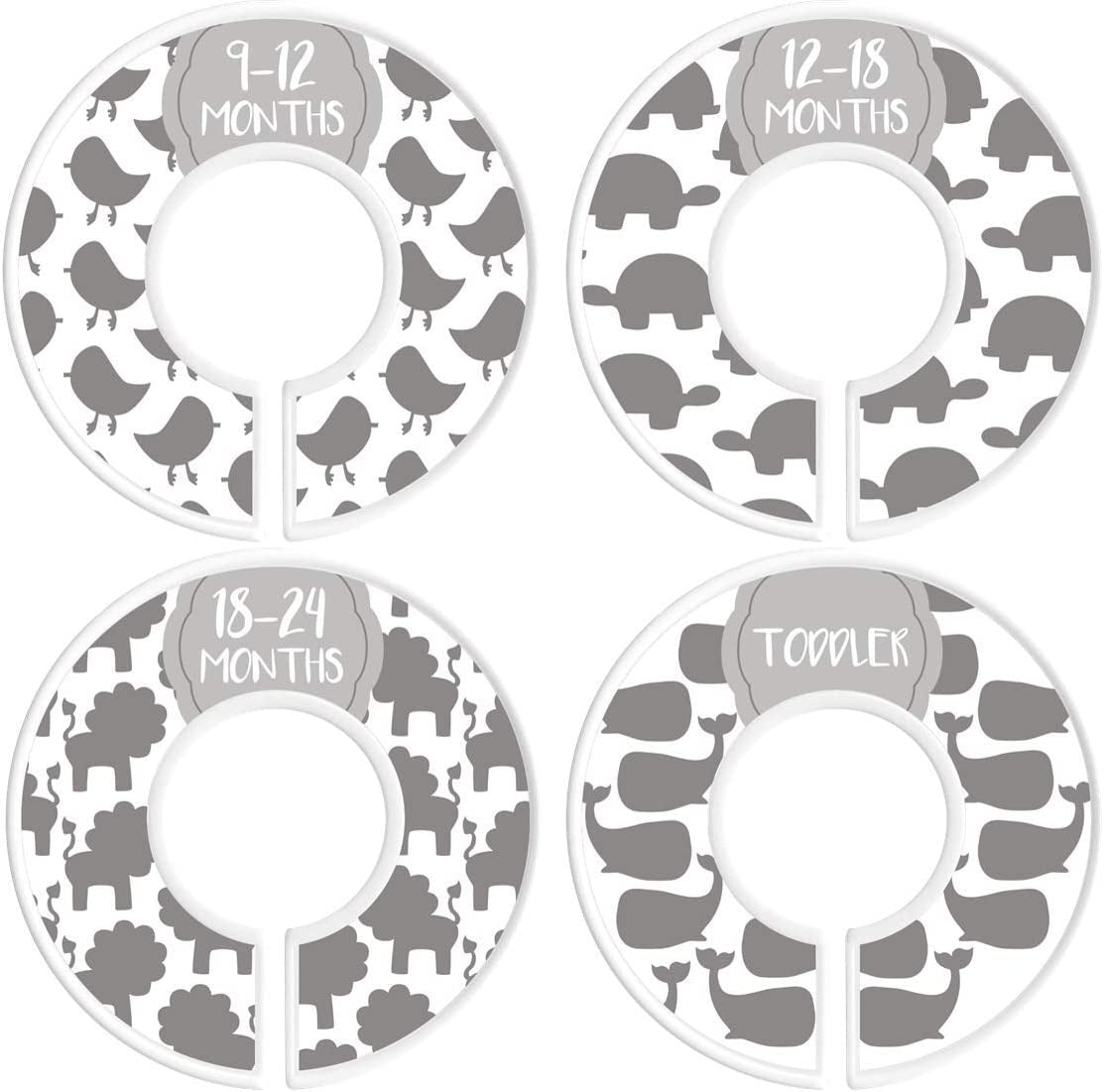 Baby Closet Size Dividers | Set of 8 | Nursery Clothes Organization Sized from Newborn | 1 - 24 Months to Toddler | Perfect for Baby Shower (Unisex - Animals)