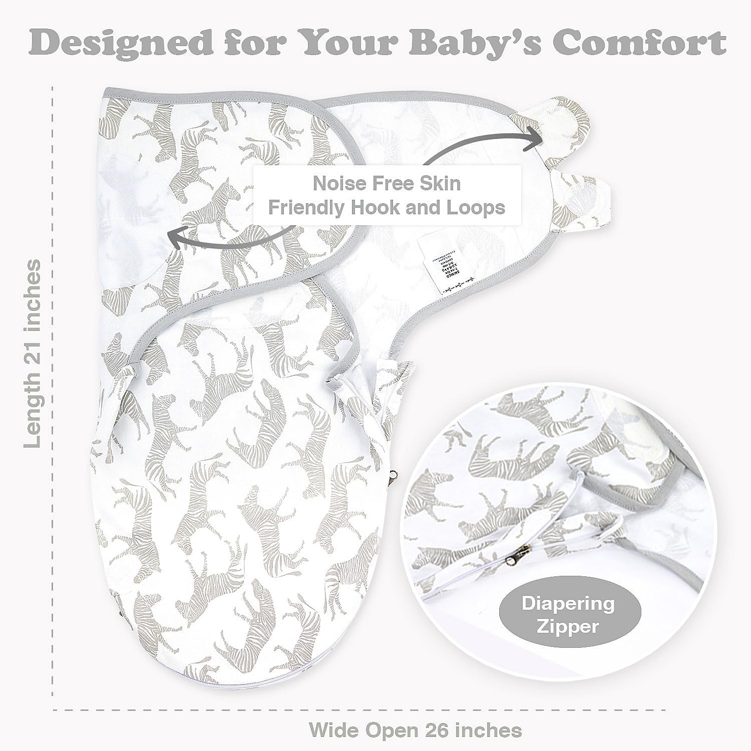 Baby Swaddle Wrap, Easy Change Baby Zipper Blanket Swaddles, 3-Pack Newborn Swaddle Sack, Baby Swaddles Sleep Sack 0-3 Months, Swaddles for Newborns, Nursery Swaddling Blankets, Grey Zebras