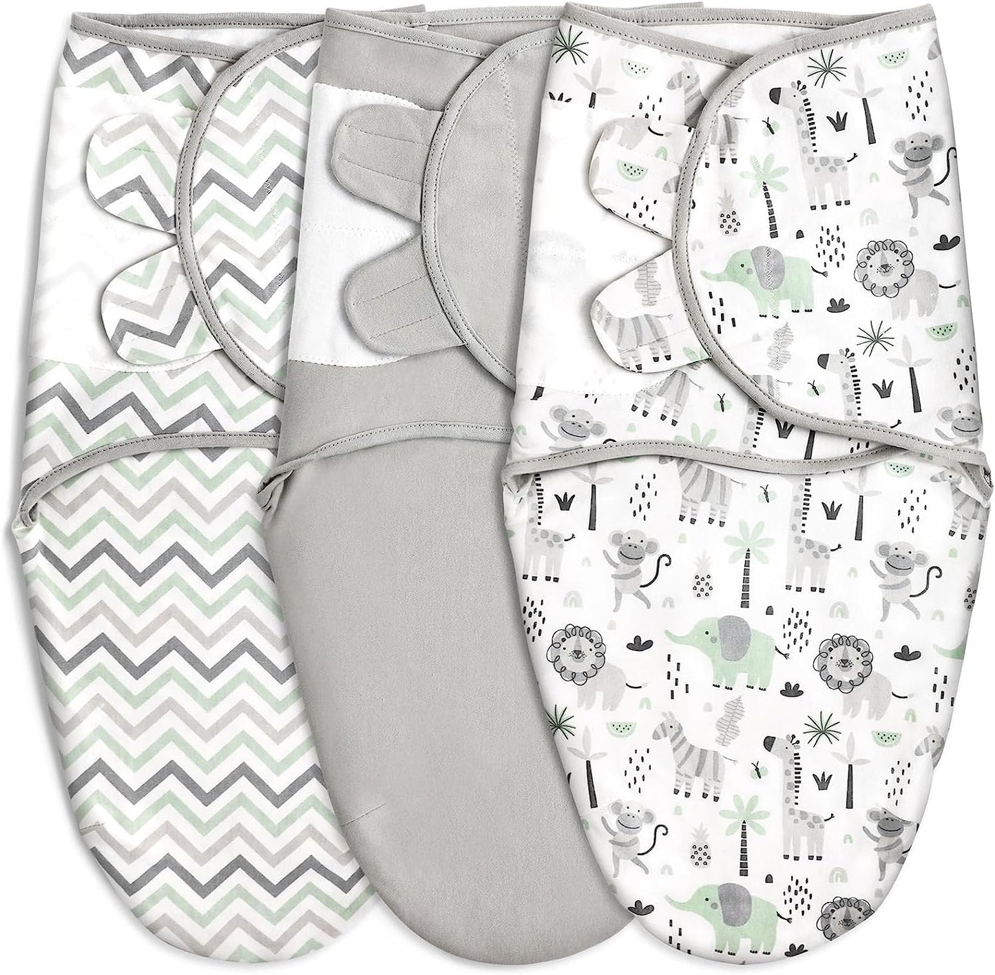 Organic Swaddle Sleep Sacks for Newborn - Baby Swaddles 0-3 Months, 3-Pack Newborn Swaddle Sack, Gray Stripe & Animal World, Baby Swaddle Blanket Wrap (Small/Medium)