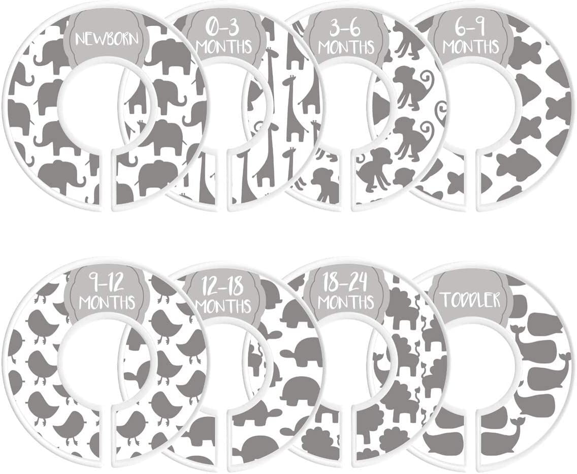 Baby Closet Size Dividers | Set of 8 | Nursery Clothes Organization Sized from Newborn | 1 - 24 Months to Toddler | Perfect for Baby Shower (Unisex - Animals)